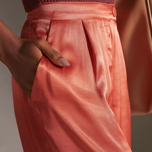 NEW Anthropologie Corey Lynn Calter Dark Orange Satin Petra Trousers M - Picture 5 of 15